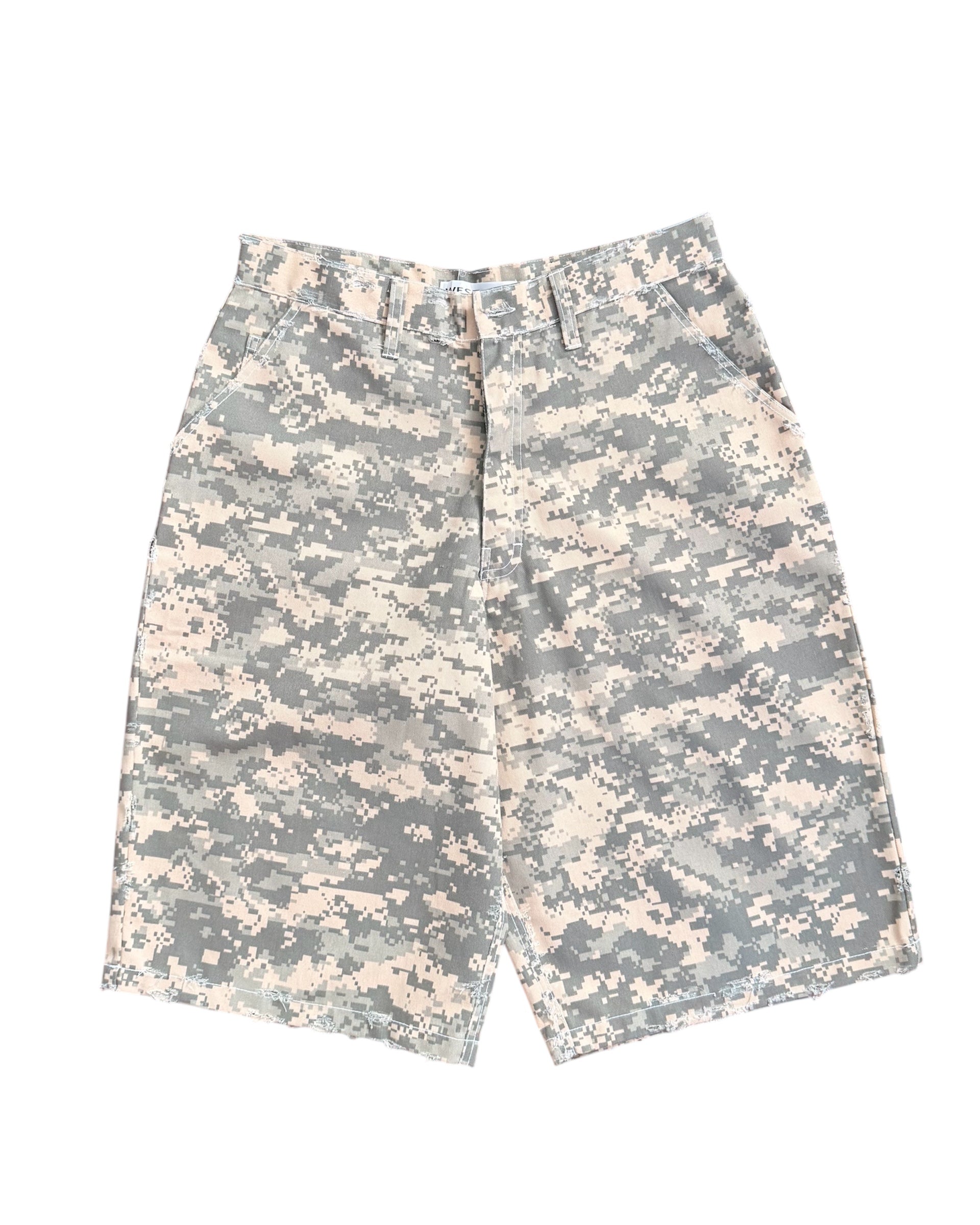 WEST DISTRESSED DIGITAL CAMO JORTS